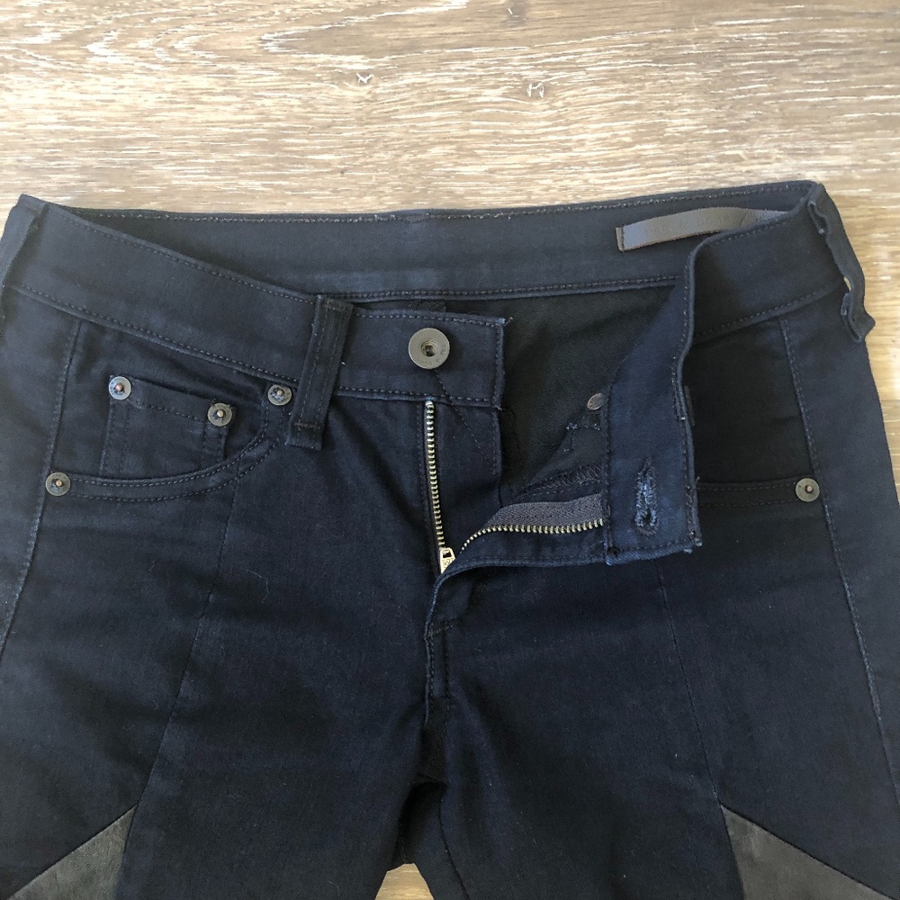 🎉2xHP🎉 Rag & Bone Midnight Leather Trim Skinny Jeans - Picture 7 of 13